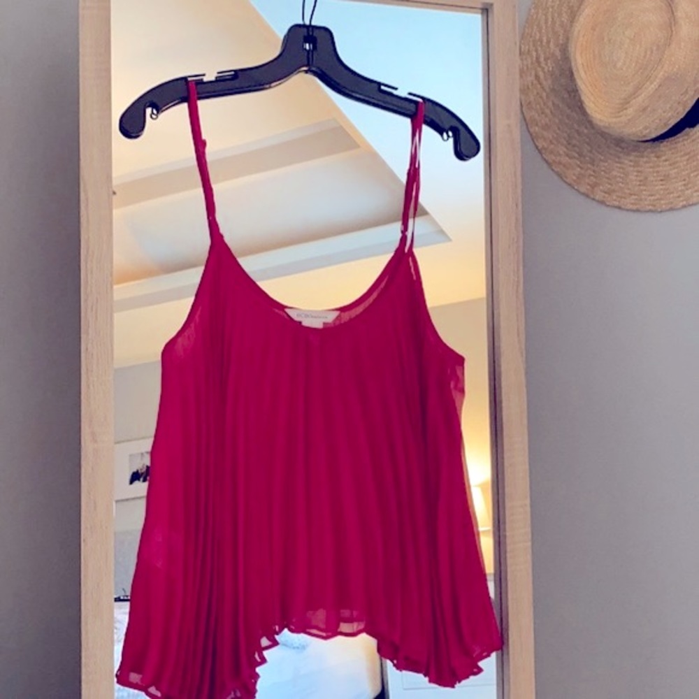BCBGeneration | Fuscia Pink Pleated Tank, L